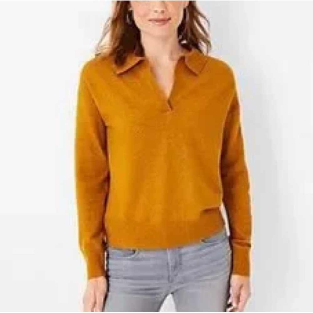 Ann Taylor Collared V Neck Sweater Sz M